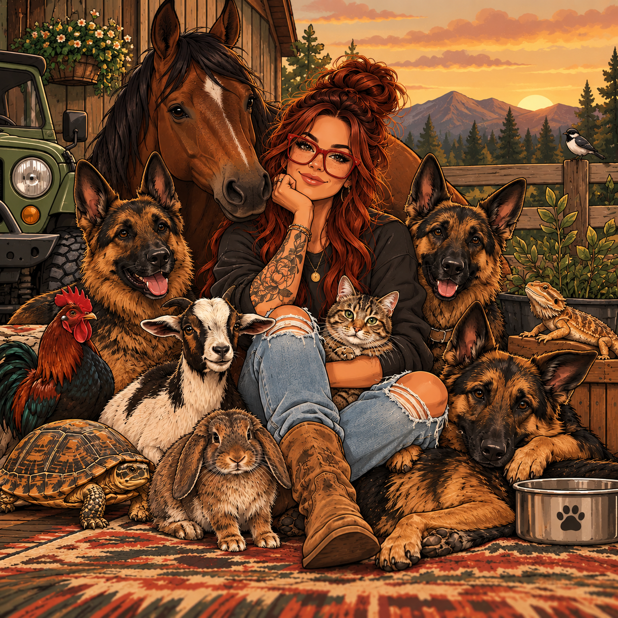 Kathleen with all her furry friends!