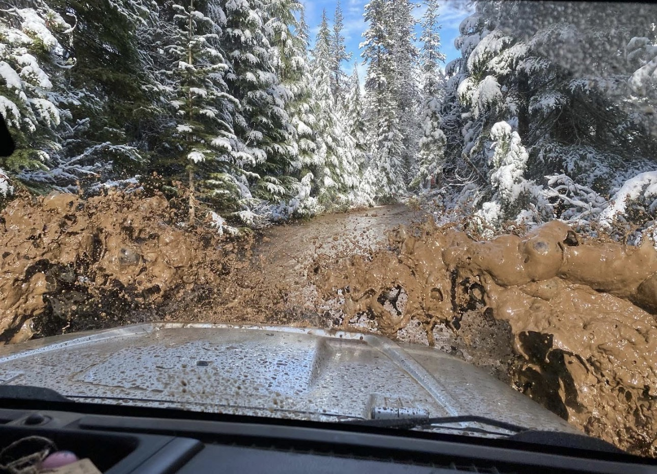 Jeeping through a muddy river